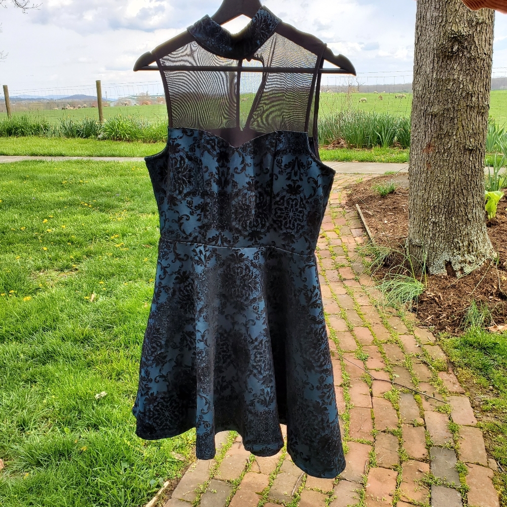 Trixxi seafoam dress with mesh top and faux collar